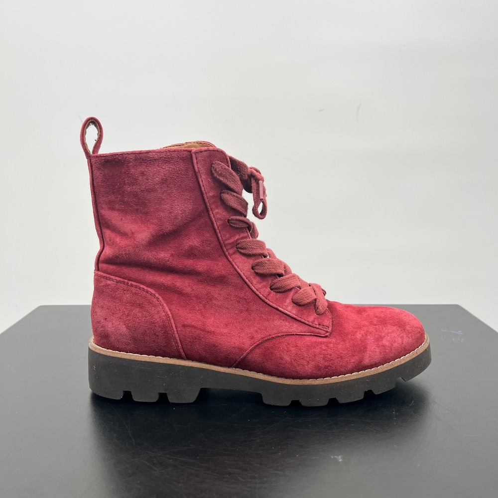 Vionic Lani Combat Boots Womens 6 Burgundy Suede Weather Resistant Lug Sole